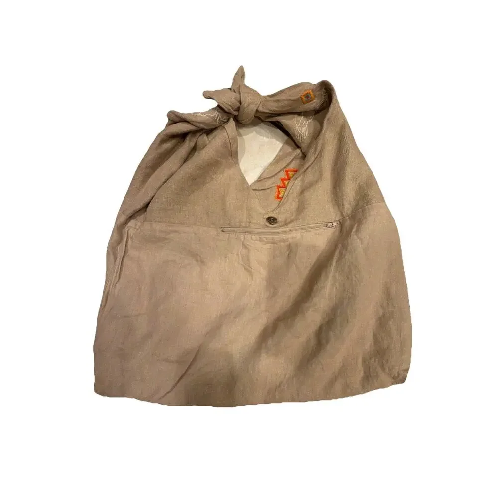 Johnny Was Los Angeles Hobo Bag Purse Linen Aztec Southwest Tie Knot SAGUARO Tan